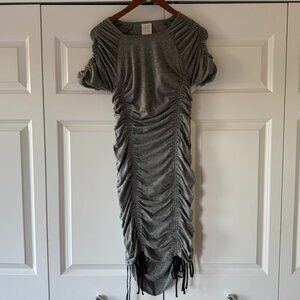 Cinq à Sept 5a7 Gray Ruched Drawstring Midi Dress Size M